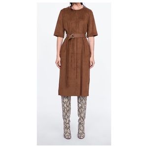 SOLD OFF APP • Vegan Suede Belted Midi Dress